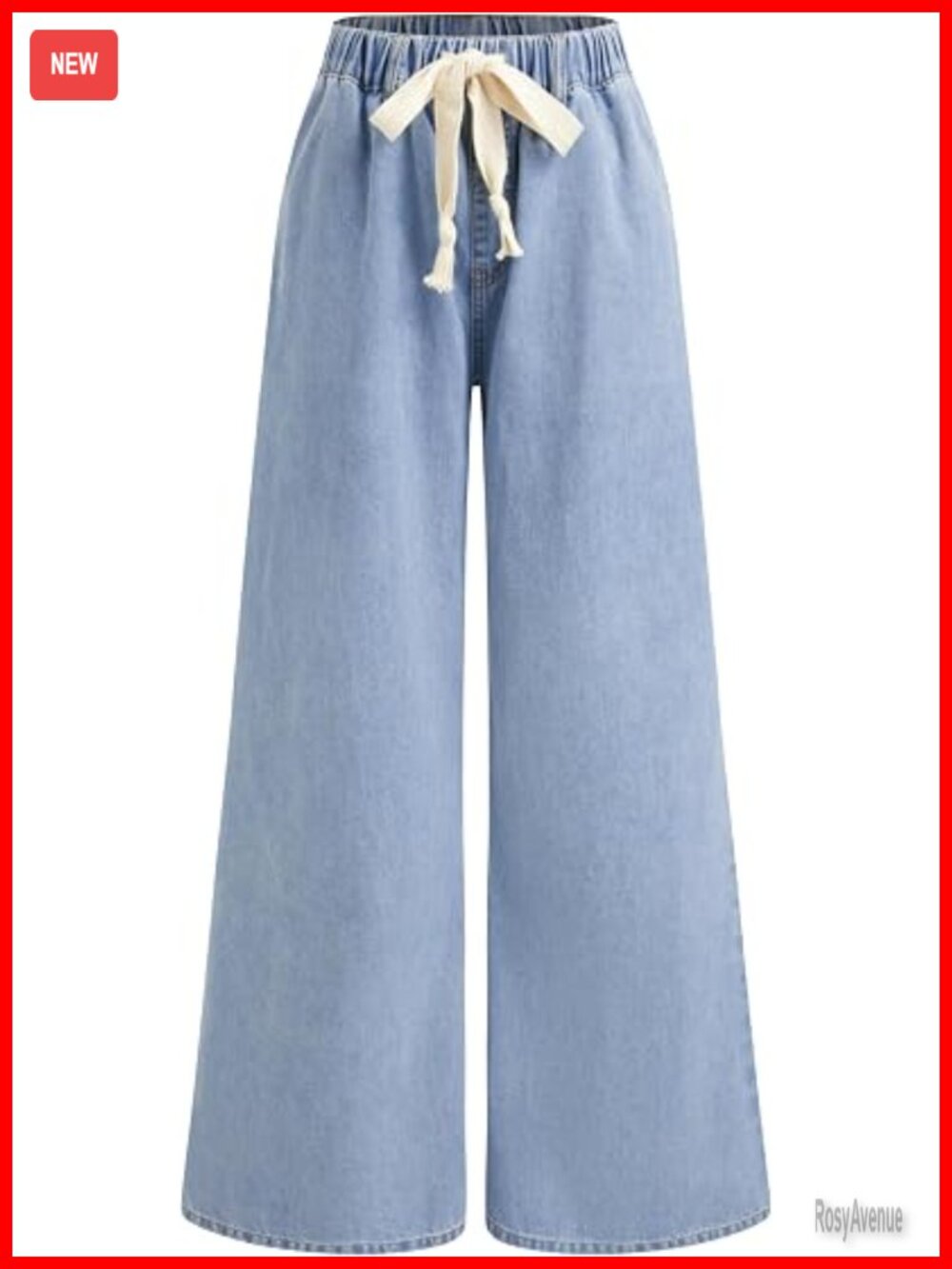High Waisted Drawstring Baggy Wide Leg Jeans with Pockets Pull On Denim Pants